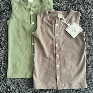 Kate Quinn Sleeveless Organic Cotton Tanks, Olive and Taupe NWT